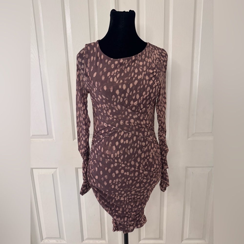 Free People Katana Mini Dress in Brown Sz Small Stretch Mesh BodyCon Party NWT - Picture 5 of 12
